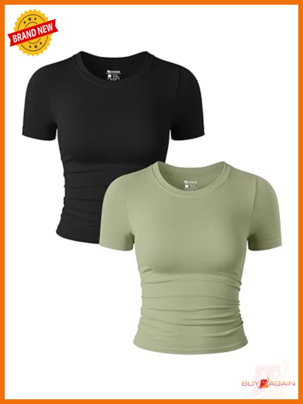 2 Pack Crop Top Tees Short Sleeve Crew Neck Ruched Stretch Fitted